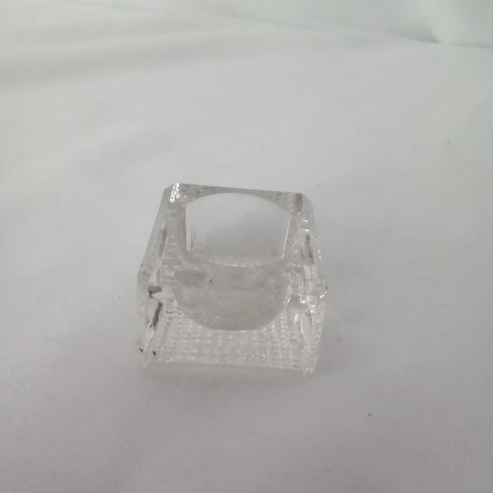 Vintage Clear Pressed Glass Square Inkwell Salt Cellar Waffle Base 1.5 Inch
